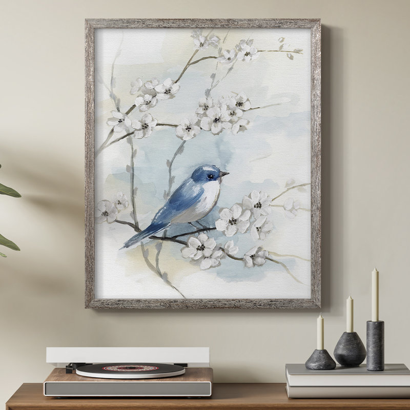 «Blossoms and Bluebird I», reproduction encadrée - bois massif, H 30 po x l 24 po