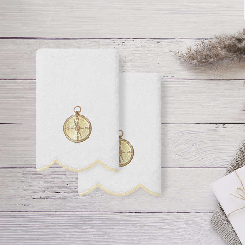 Ensemble de serviettes 100% coton turc SEA JOY Scallop 2PC, Blanc / beige, Serviettes pour les doigts - Paquet de 2
