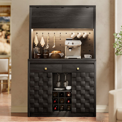 71" Fluted Kitchen Pantry Cabinet With Charging Station, LED Light, Pegboard, Drawers,Hutch by Latitude Run
