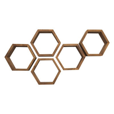 Brandace Solid Alder Wood Hexagon Wall Shelf