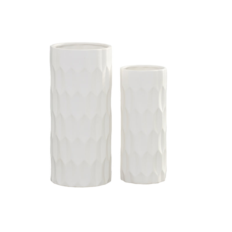Grand vase rond en céramique blanc mat