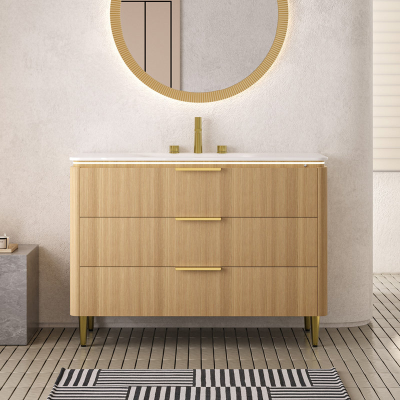 Meuble-lavabo de salle de bain, armoire de rangement autoportante, tiroirs, pré-assemblé