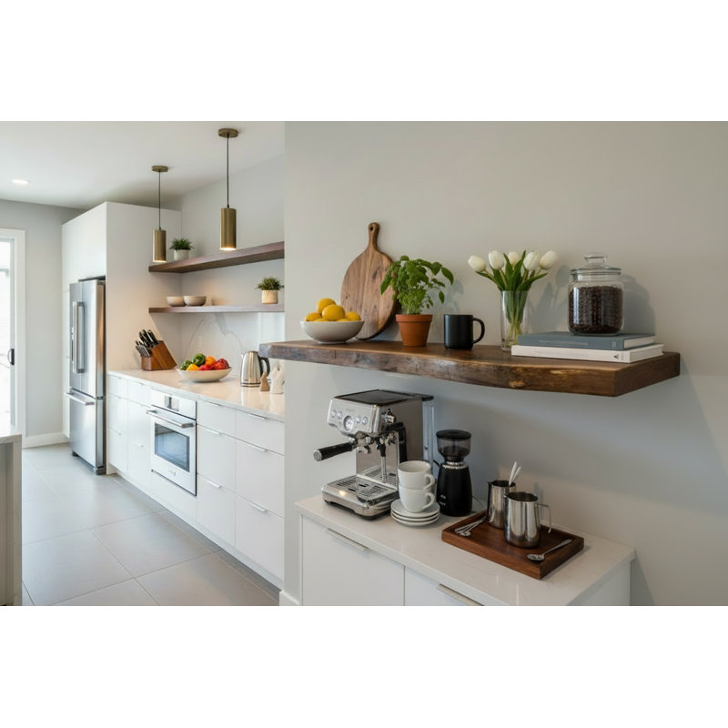 Tablette flottante en bois de noyer massif avec bord vivant, H 2 po x l 54 po x P 12 po