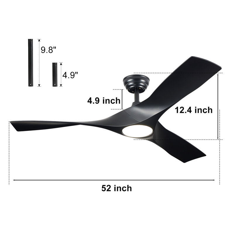  Ventilateur de plafond de 52 pouces avec lumière: 3 pales blanches en ABS de style campagne moderne avec télécommande - DEL à intensité variable, moteur réversible à 6 vitesses, minuterie 2 / 4H pour le salon