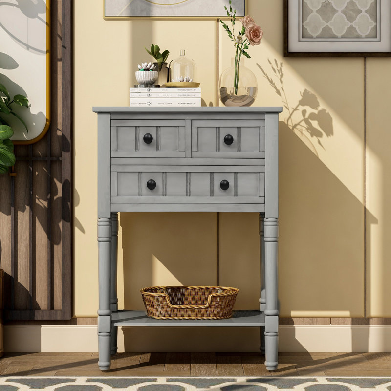 Console Weinman moderne avec 3 tiroirs et tablette inférieure, Gris délavé