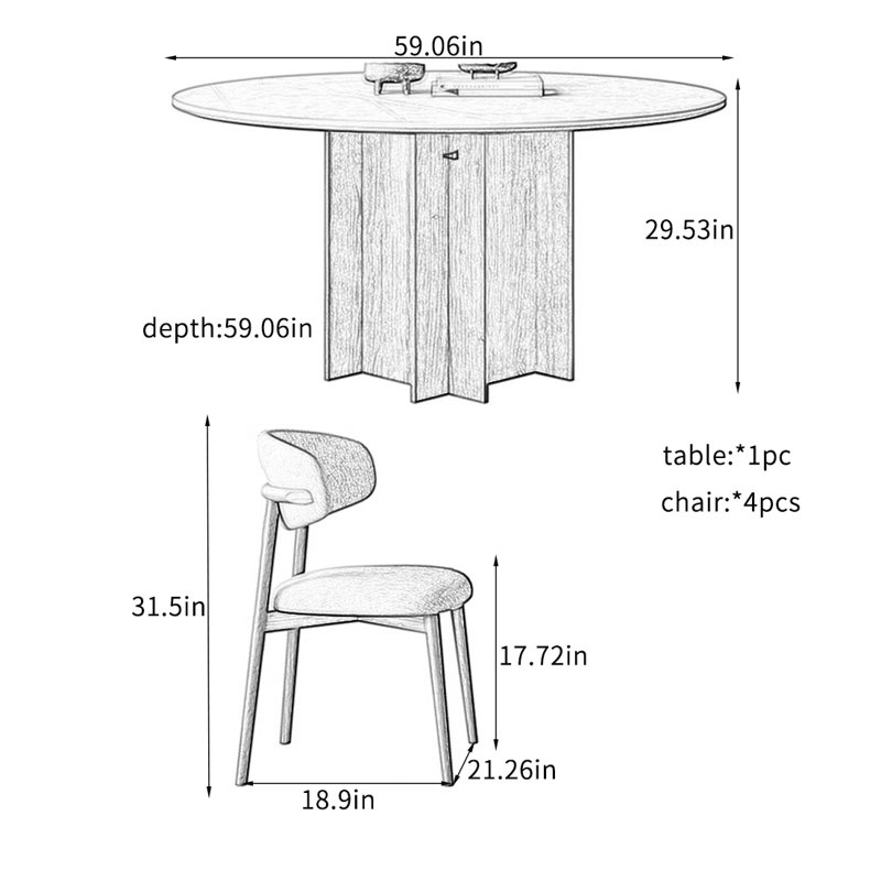 Sturdy Rock Plate Dining Table Sets., 29.53"H x 59.06"L x 59.06"W
