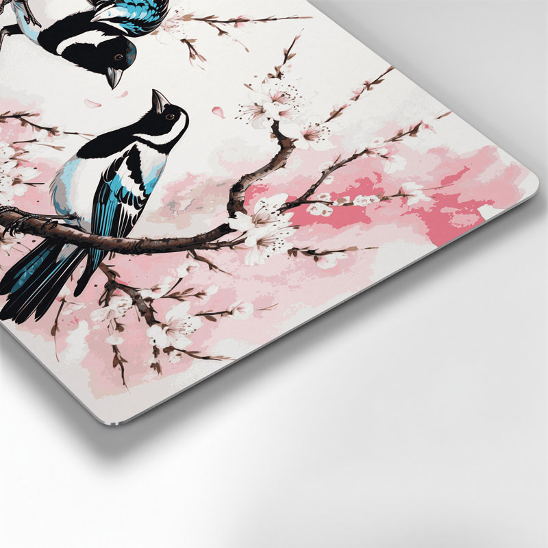 Oiseaux, art mural oriental gris, pie, H 16 po x l 20 po