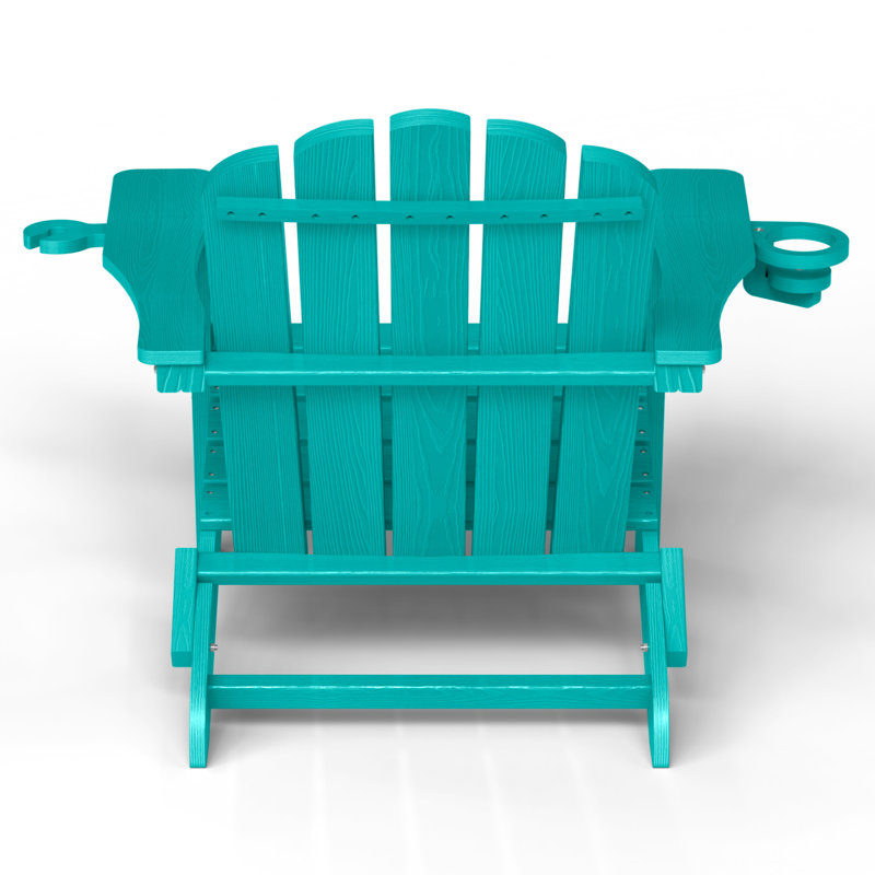 Oversize Foldable Adirondack Chair HDPE Weather-Resistant Firepit Chair With Cup Holder, Lake Blue
