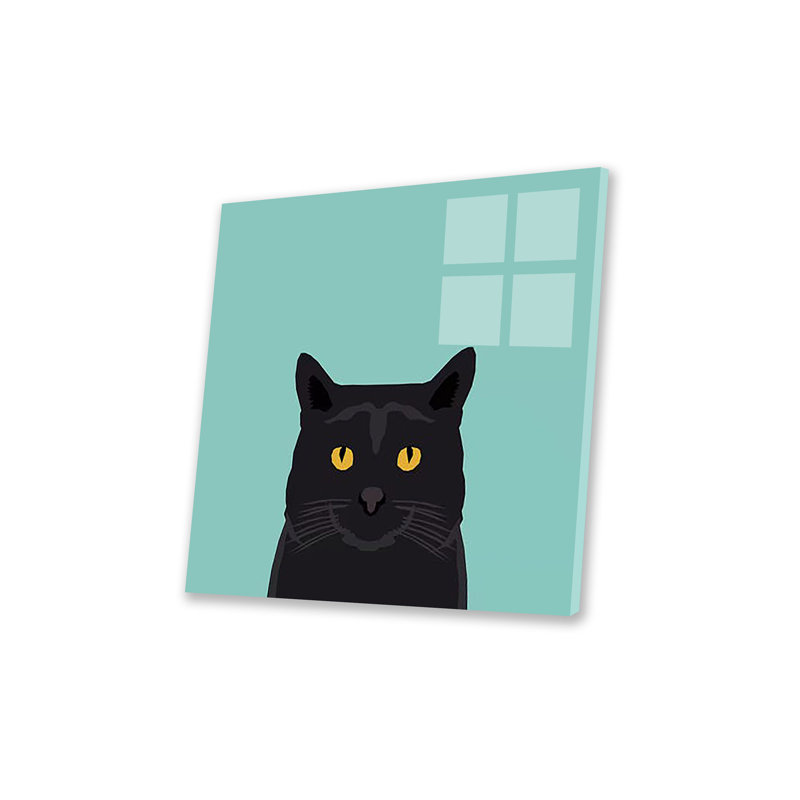 Chat (noir) imprimé sur verre acrylique, H 24 po x l 24 po x P 0,25 po
