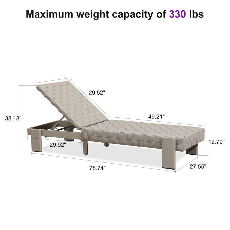  Chaise longue en rotin pour patio, ensemble de 1 chaise inclinable réglable en osier, Taupe
