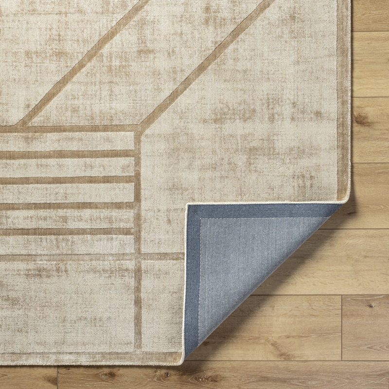 Rectangle Onetta Geometric Hand Loomed Viscose Area Rug in Brown, Rectangle 10' x 14'