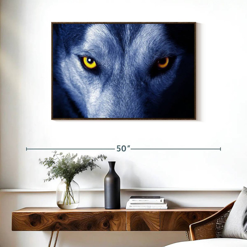 Mystic Wolf Eye, 37 po x 25 po, Cadre flottant noyer