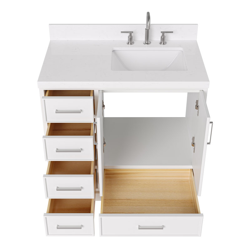 36.25'' Single Bathroom Vanity with Carrara Quartz Top, White