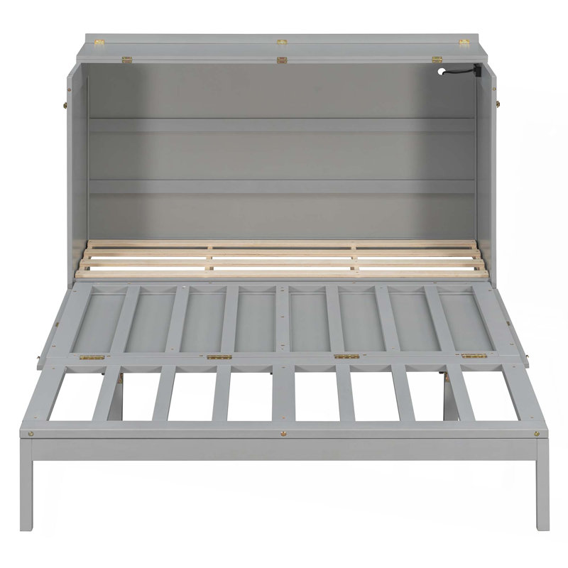 Grand lit escamotable mural avec tiroir et un ensemble de prises et de ports USB, Grey