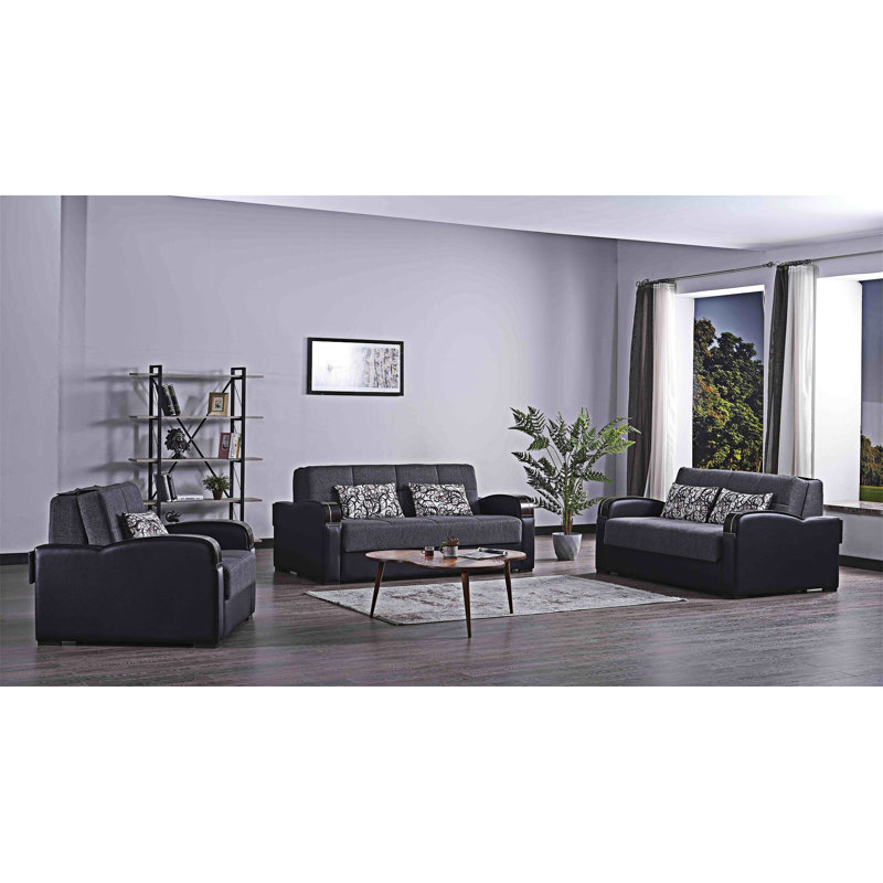 Fauteuil rembourré convertible avec rangement, Gris, Noir