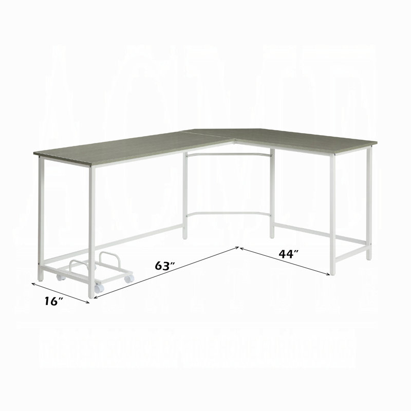 Bureau d'ordinateur Ylaris, H 29,82 po x l 65,81 po x P 46,83 po, Gris / Blanc