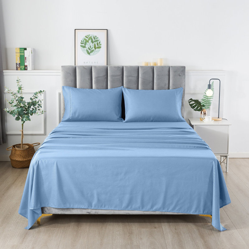 Ensemble de literie en microfibre , Bleu, Ensemble de drap pour lit grand lit avec drap-hous