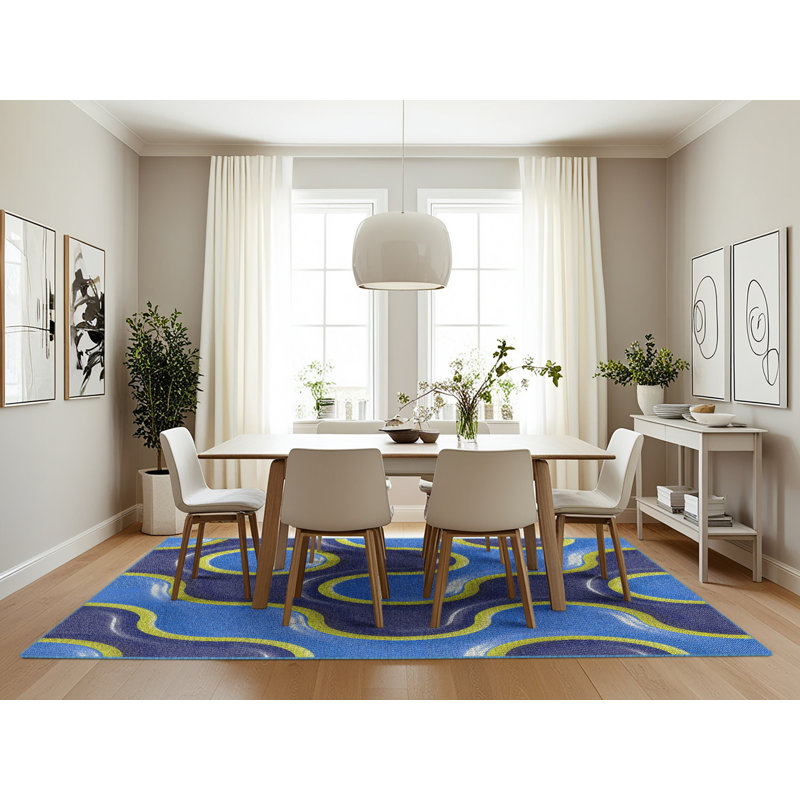 Tapis bleu tissé à la machine, Rectangle 7 pi x 10 pi