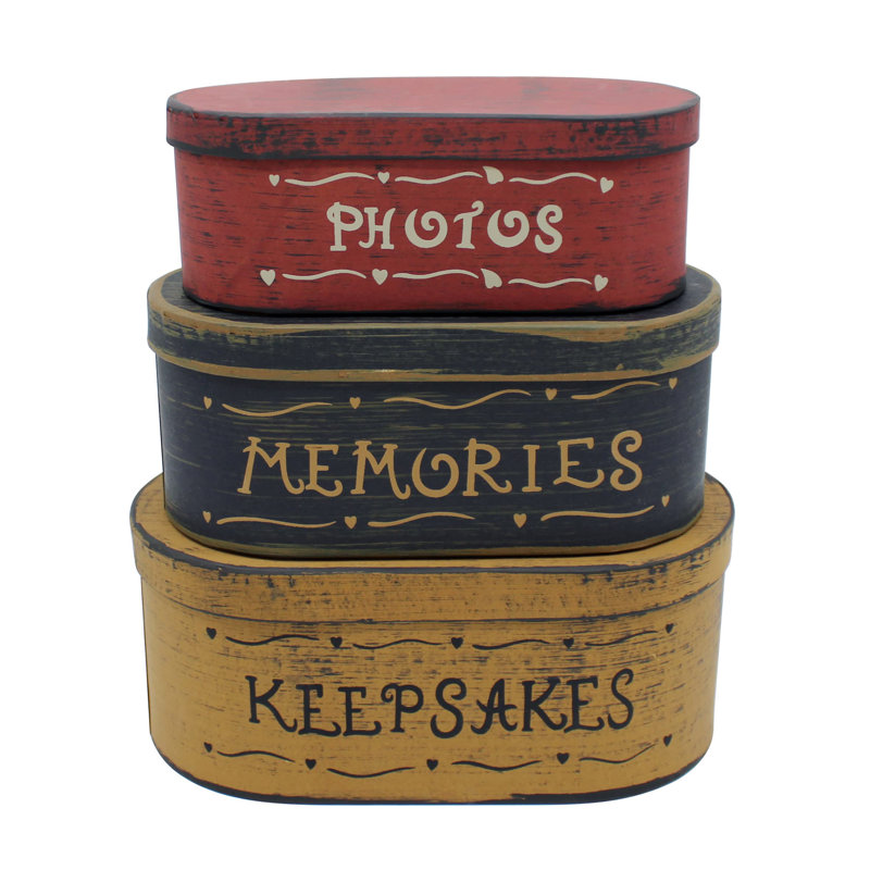 Oval Rustic Vintage Cardboard Nesting Boxes Set of 3
