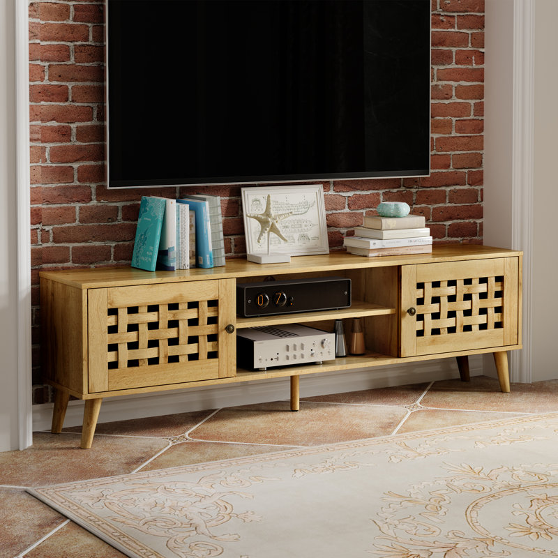 Meuble télé 63 po avec porte en bois et pieds inclinés Zofia