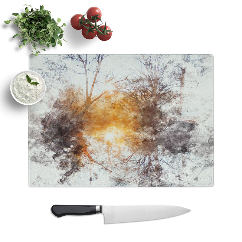 Tempered Glass Trees Watercolour Chopping Board, 20 cm x 28.5 cm