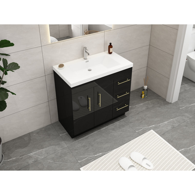 Meuble-lavabo simple 36 po Carliss, Noir, Or