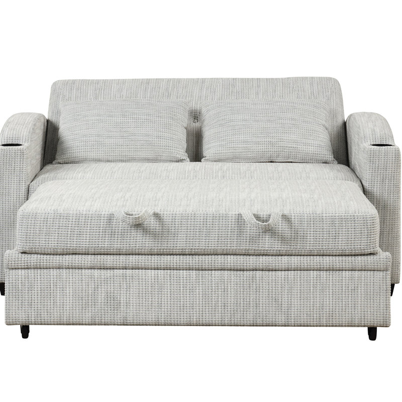 Lit convertible avec tissu d'ameublement en chenille réglable, porte-gobelets, hublots, 2 coussins, gris blanc pour la décoration intérieure, texture de 61,6 po, espaces de détente quotidiens