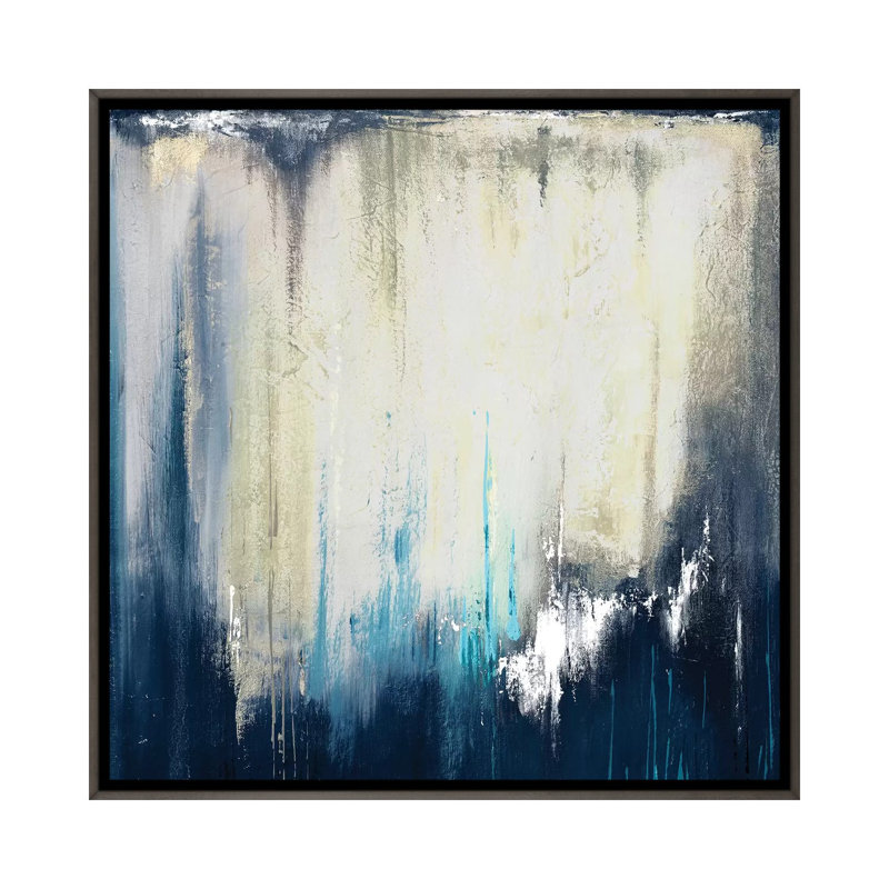 "Blue illusion II" par Patricia Pinto, reproduction d’art, Toile encadrée de bois rustique foncé, Pas de tapis