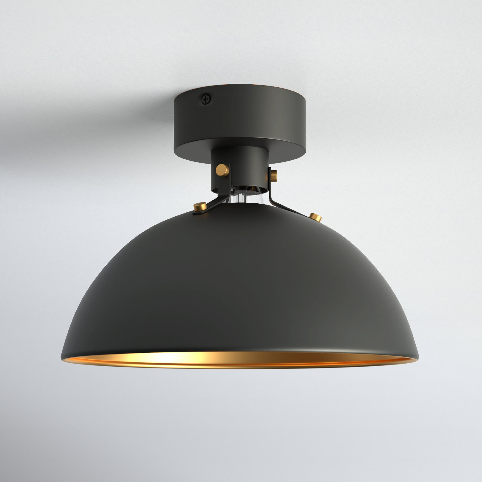 Argente Single Light Flushmount, Antique Brass/Black