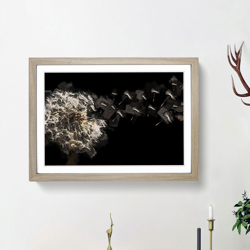 Dandelion Seeds in Flight in Abstract - Picture Frame Graphic Art Print, Oak Framed, 27cm H x 36cm W x 2cm D