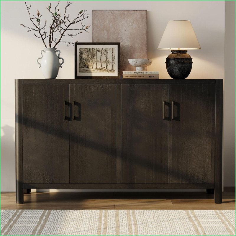 Cabinets Farmhouse 4 portes finition naturelle avec pieds en bois massif et amp; Rangement pour vestibules | Bois massif et panneau de fibres à densité moyenne | Hall d'entrée