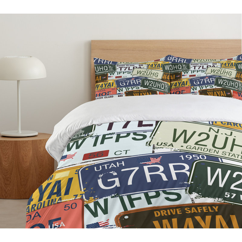 King Size Multicolor License Plate Duvet Cover Set