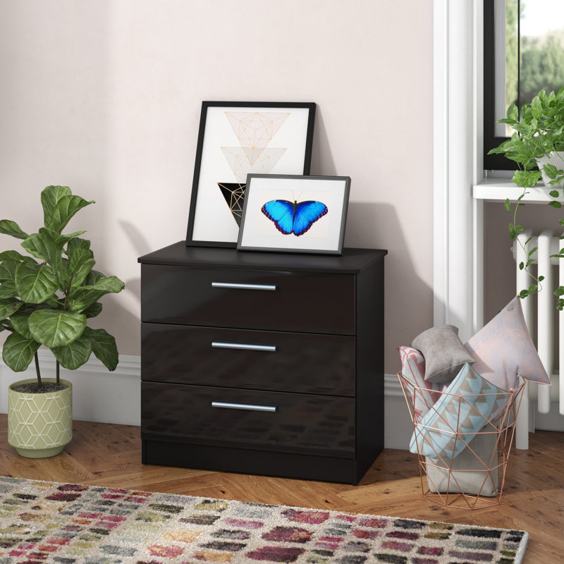 Fully Assembled Yvette 3 Drawer Chest, Night/White