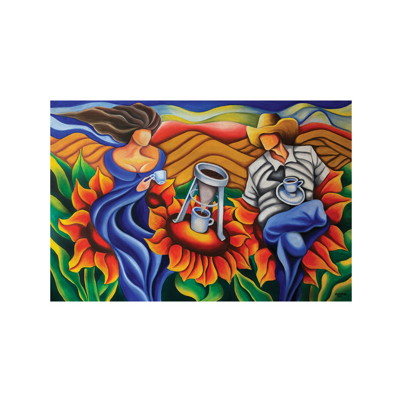 Coffee On Flowers - Painting on Canvas, No Frame, 101.6 cm H x 66.04 cm W x 3.175 cm D