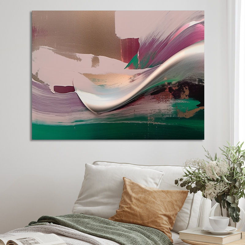 «Minimal Happiness Abstract Painted Wave I», art mural abstrait sur toile, H 16 po x l 32 po x P 1 po, Toile tendue