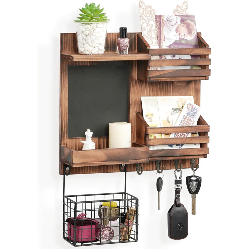 Nikali Wood Wall Organizer, Brown, 12.2" H x 13.7" W x 3.4" D