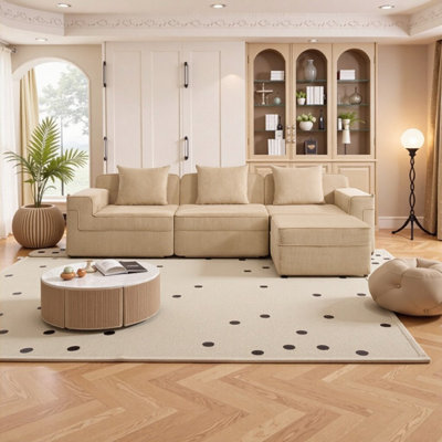Plush Modular 3-Seat L-Shape Cloud Sectional Sofa w/ Ottoman – Deep Seat, Zero Assembly, Pet-Friendly Corduroy Fabric