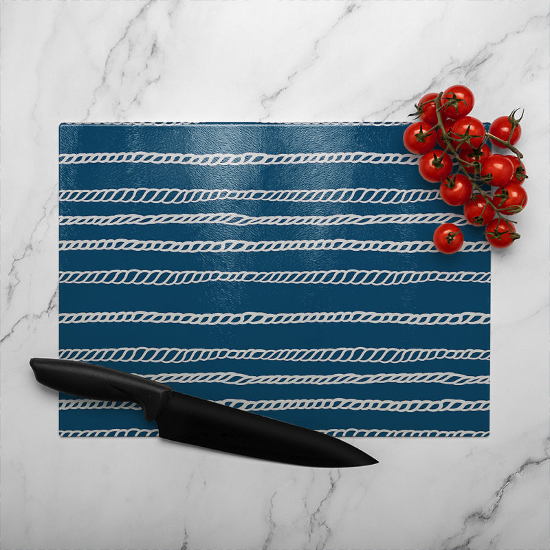 White Rope Glass Chopping Board, 40cm L x 28cm W