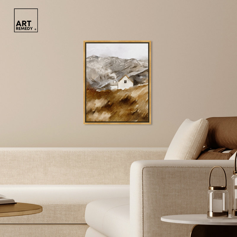 Gold Floater Frame Landscape Canvas Print with White House, 25" x 21"