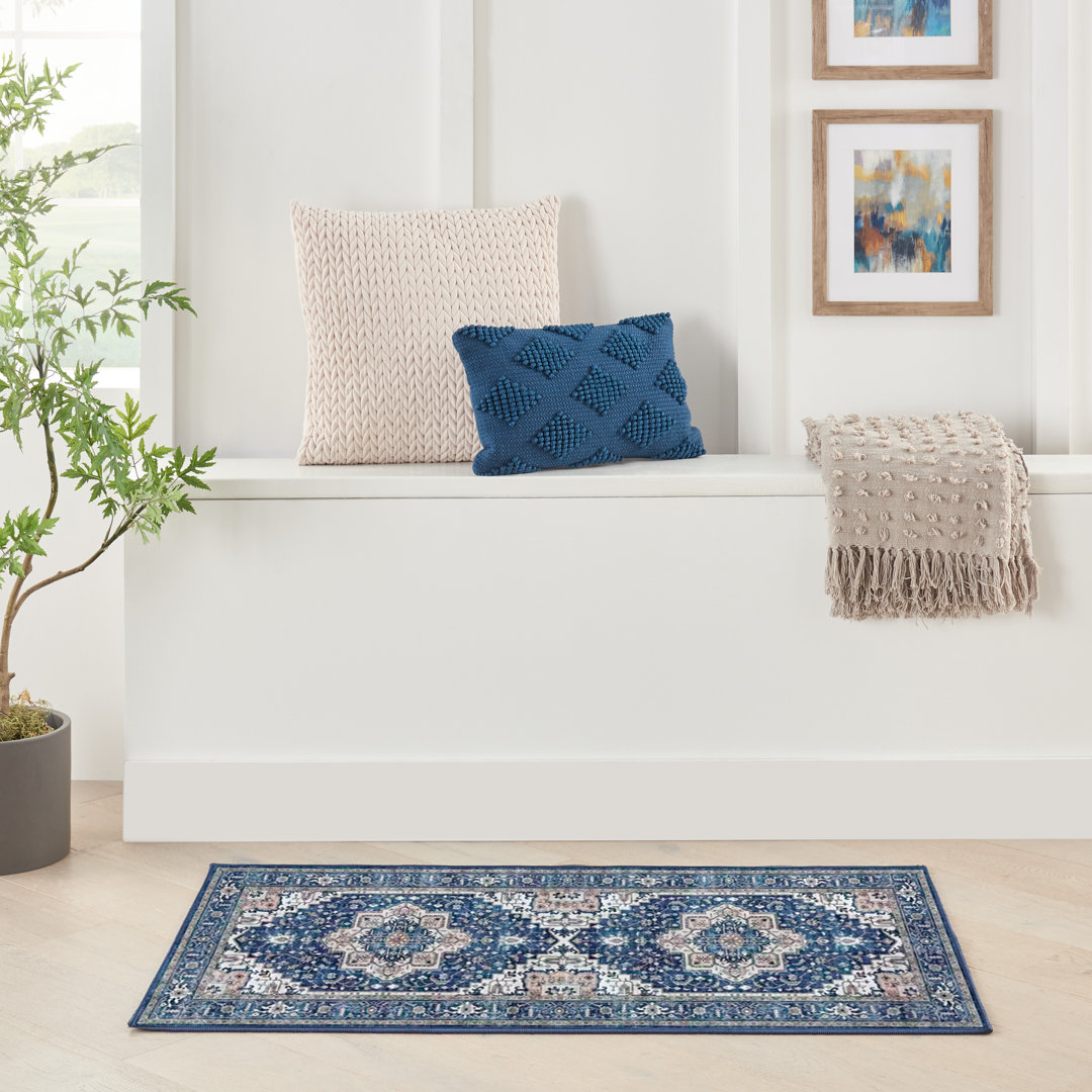 Leiter Machine Woven / Power Loomed Performance White/Blue Rug Langley Street® Rug