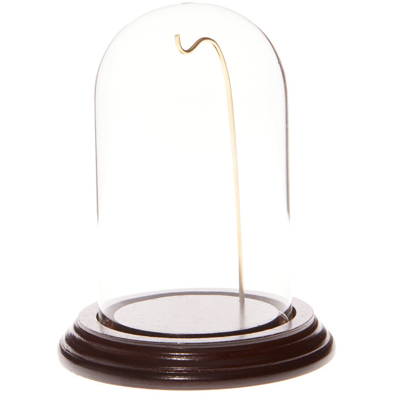 Cloche à dôme en verre 3 "x 5", Base en acajou / fil doré