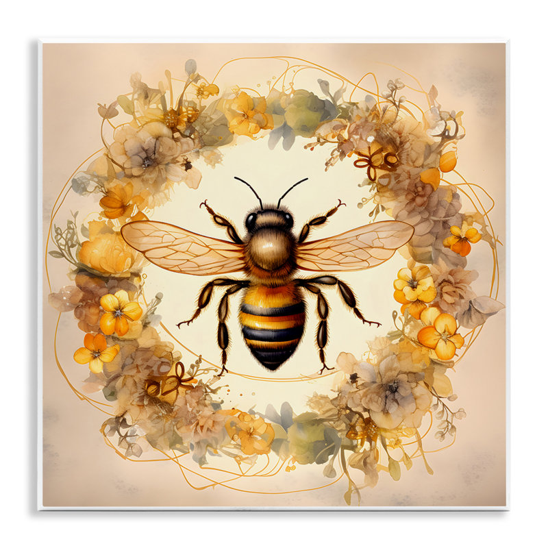 «Country Bee Wreath», art mural sur bois par Petal Prints Design