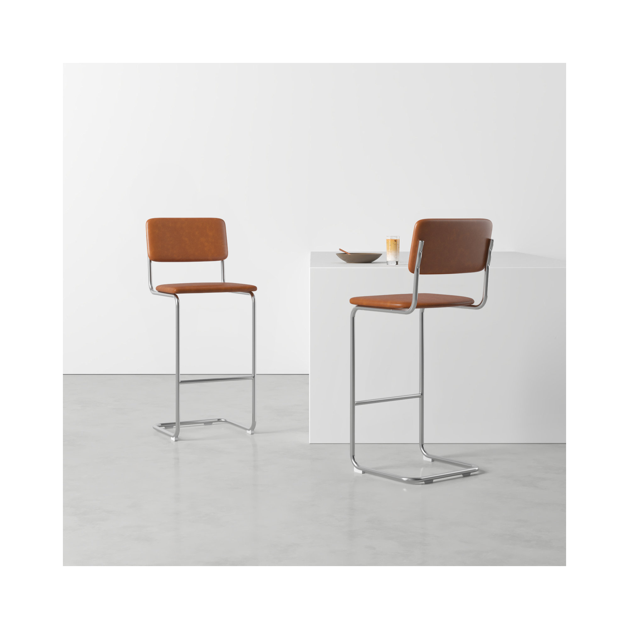 Walsh Vegan Leather Bar & Counter Stool, Saddle Tan Vegan Leather, Bar Stool (30" Seat Height)