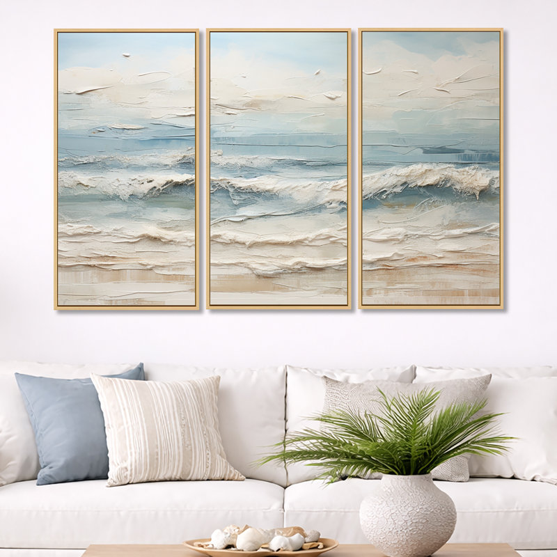 Robitaille - Ensemble d'art mural plage, H 40 po x l 60 po x P 1 po, Natural Floater Framed