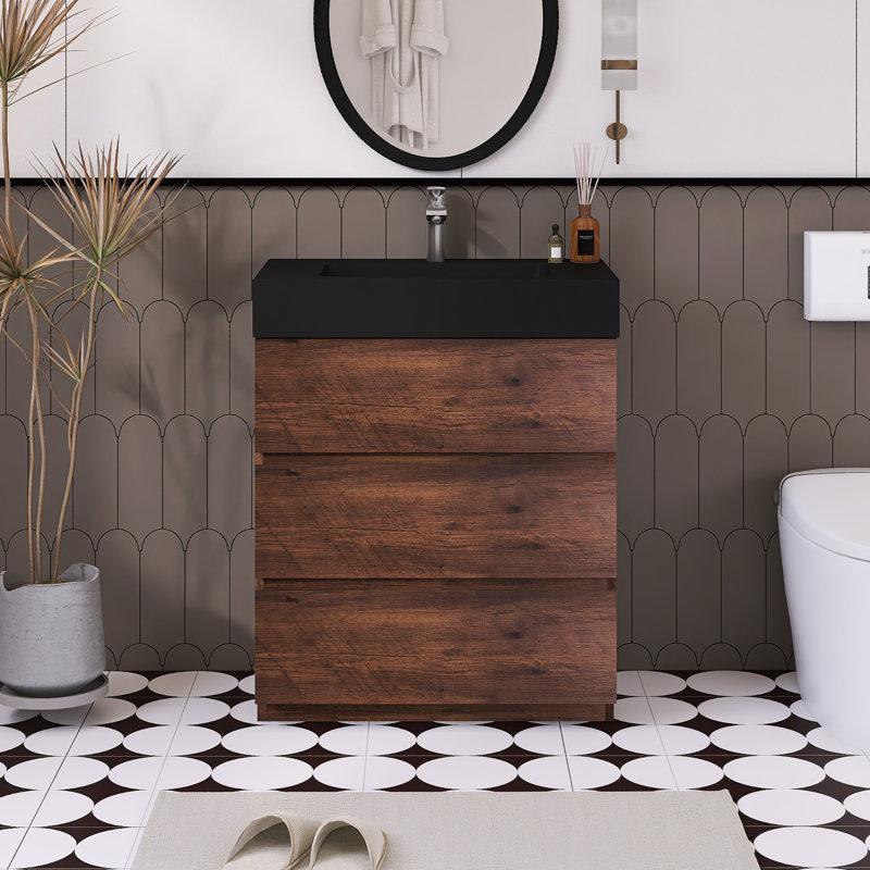 Ensemble de meuble-lavabo simple 29,9 po Satonia, Brun, Noir mat