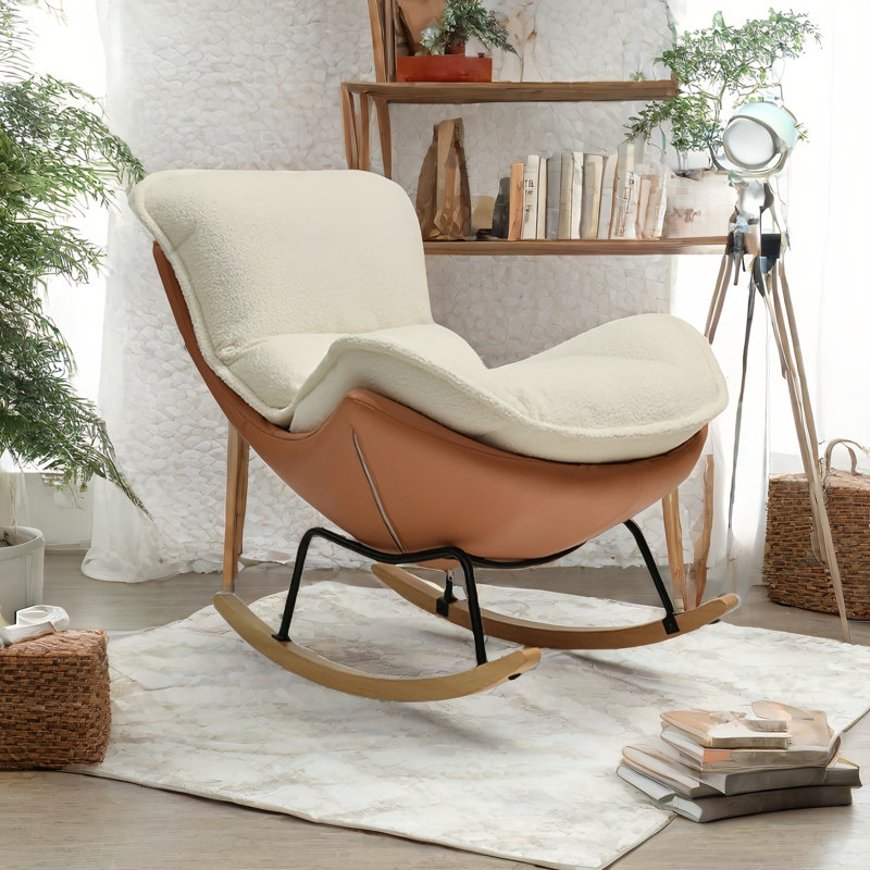 Chaise berçante moderne rembourrée, Blanc cassé