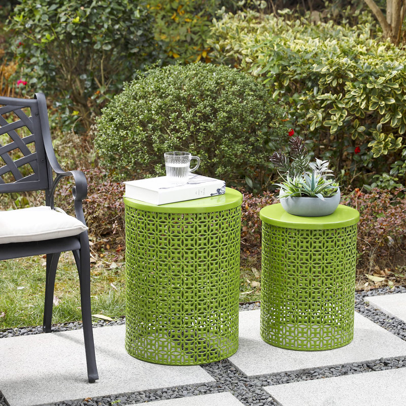 Steel Top Nesting Tables, Glossy Green