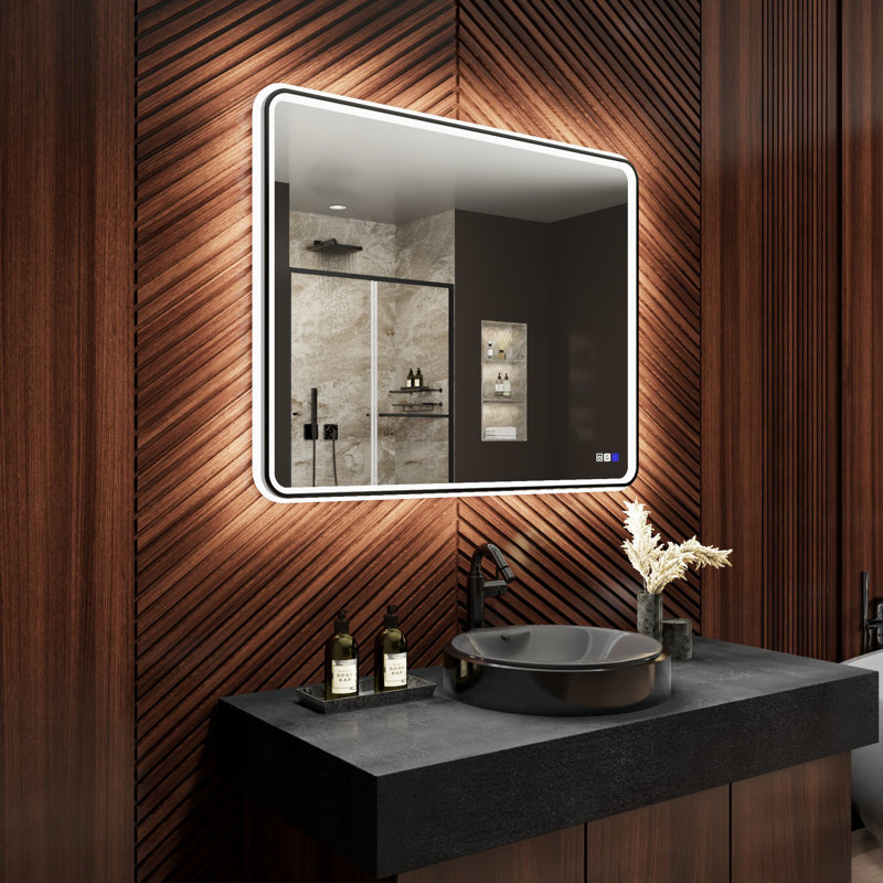 Miroir de salle de bain à cadre DEL, 40 po x 32 po, Rectangulaire