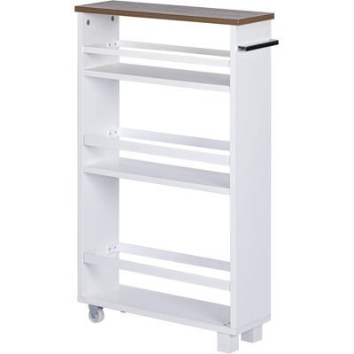 Slim Rolling Storage Cart, 4-Tier Utility Cart On Wheels, Mobile Kitchen Storage Cart For Narrow Spaces, White