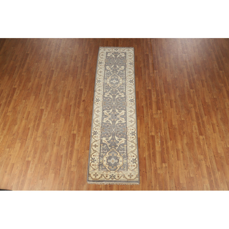 Tapis de couloir indien fait à la main gris Oushak 3 x 10